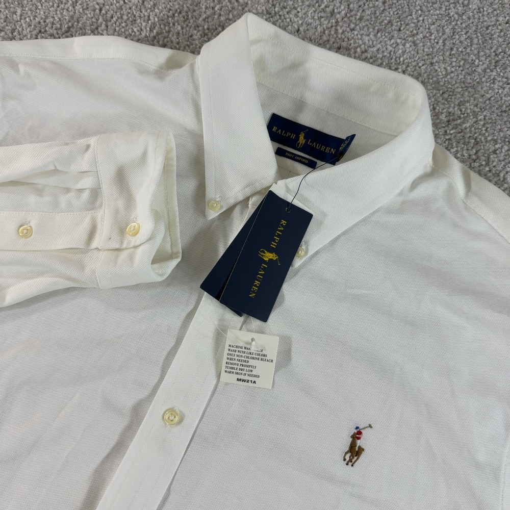 Ralph Lauren Knit Oxford Shirt Mens XXL Ivory Flesh Pony Button Down NWT